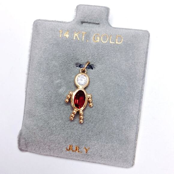 VTG 14K Gold July Birthstone Charm Pendant Necklace Petite Minimalist Dainty - Picture 7 of 13